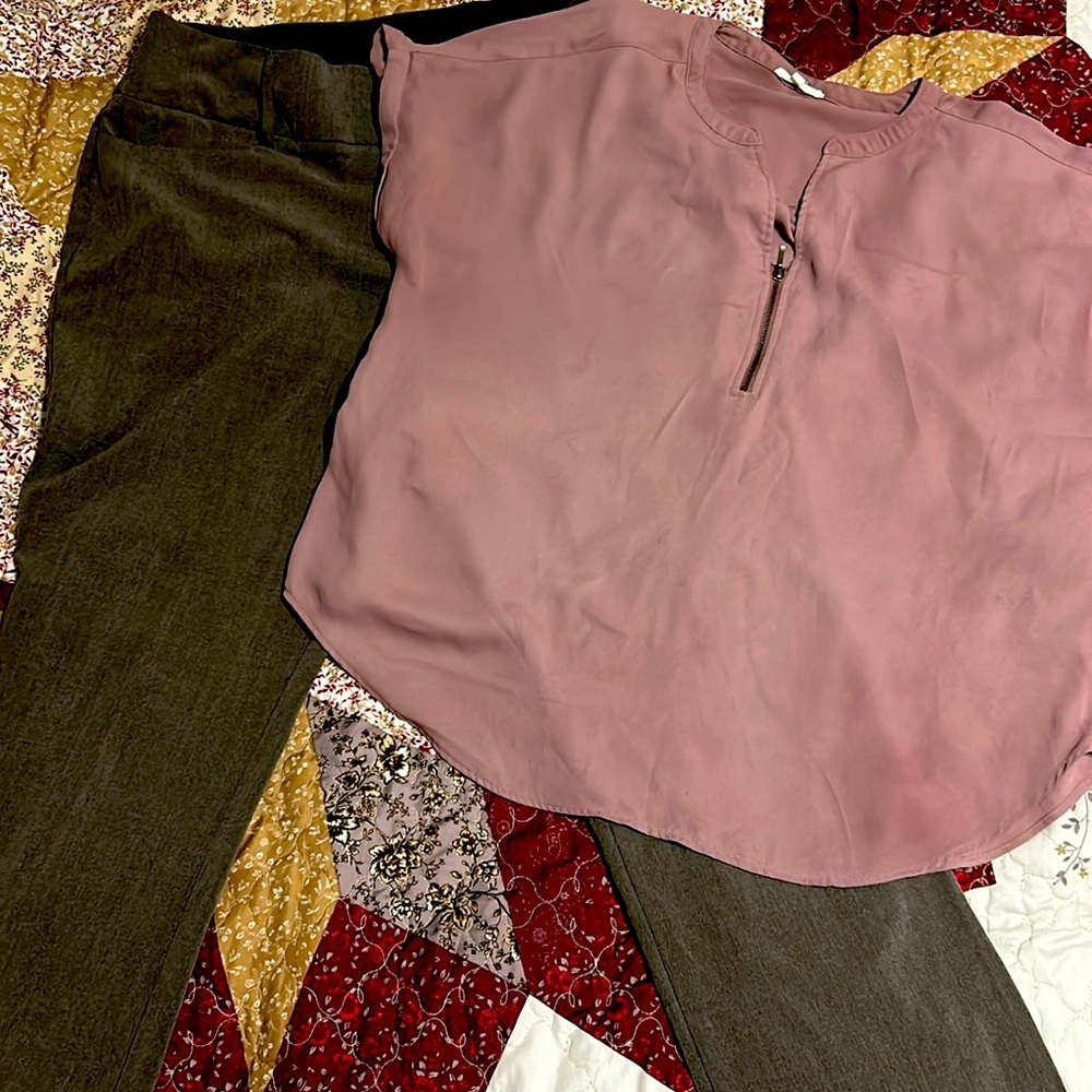 Women’s Apt. 9 Casual pants and Maurices blouse combination.
